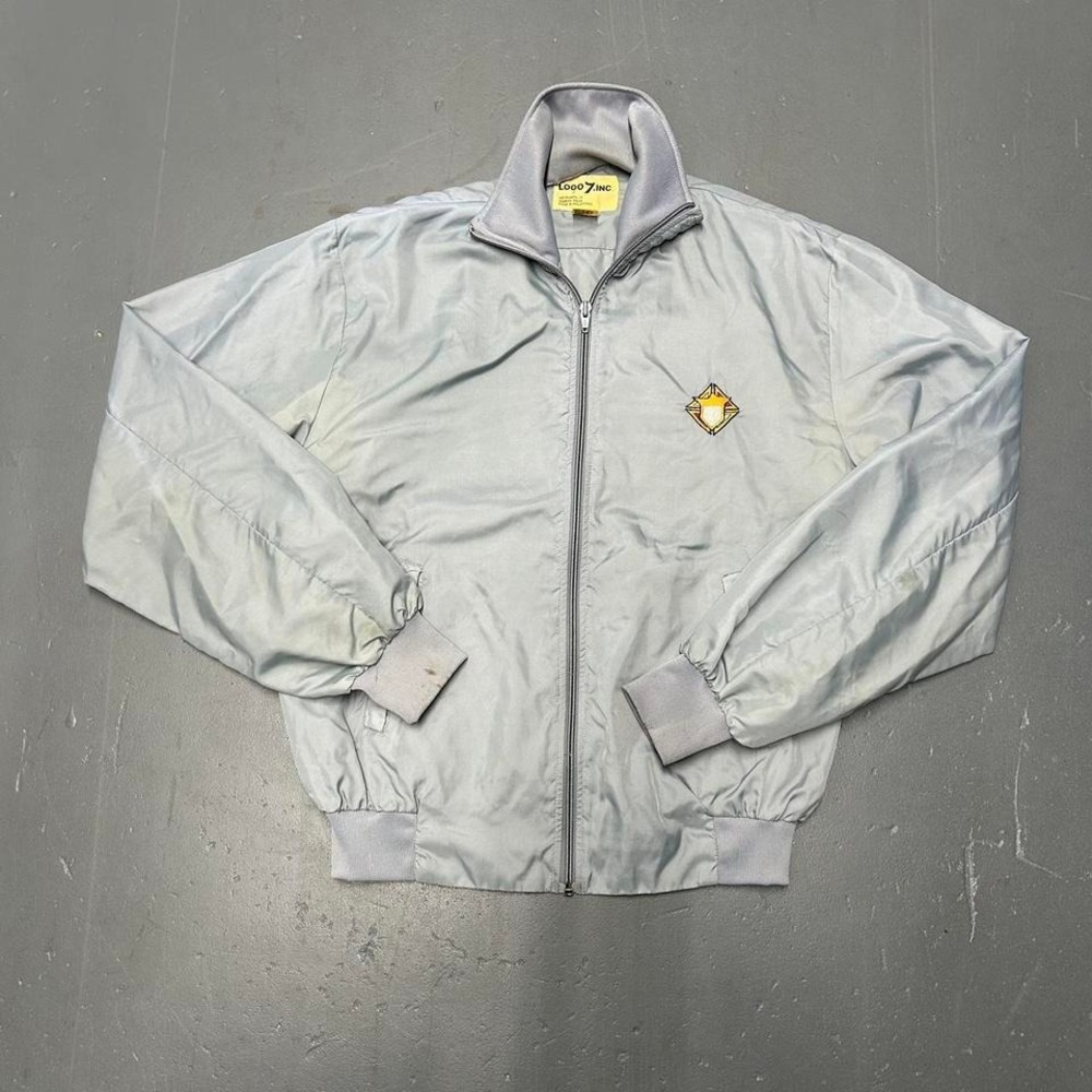 Vintage 80s Logo 7 brand silver zip up windbreaker bomber jacket
